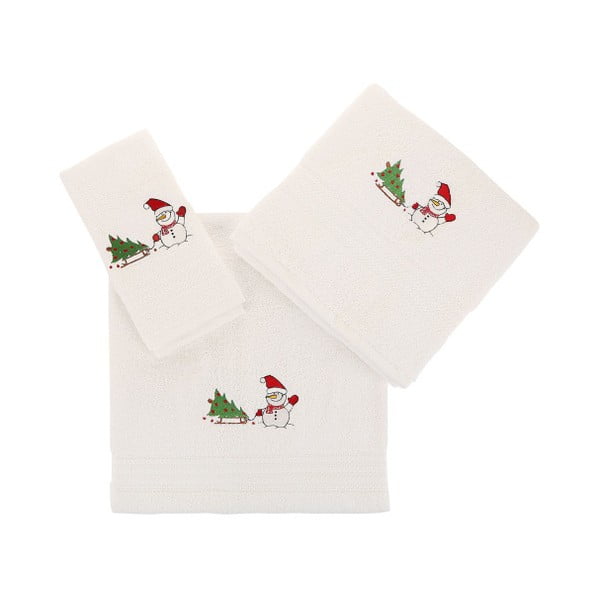Zestaw 3 białych świątecznych ręczników Snowy