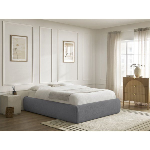 Ciemnoszare tapicerowane łóżko dwuosobowe bez zagłówka ze schowkiem i stelażem 180x200 cm Inera – Bobochic Paris-image-1