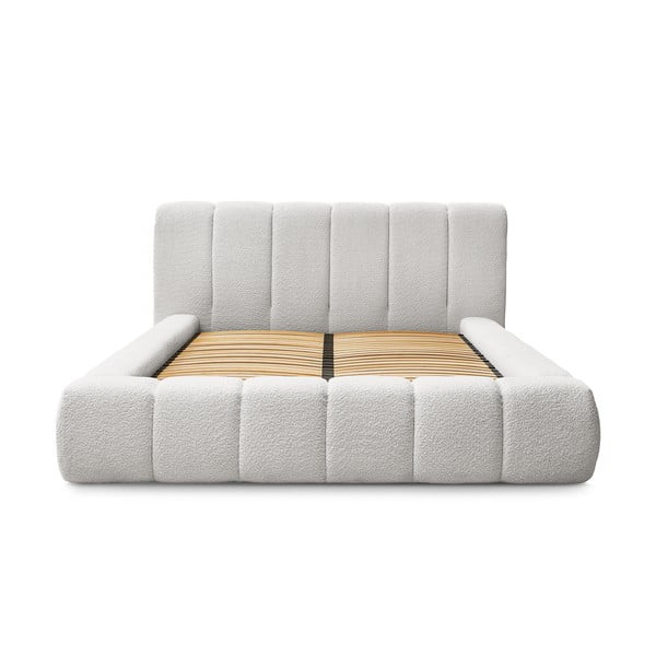 Jasnoszare tapicerowane łóżko dwuosobowe ze schowkiem ze stelażem 180x200 cm Denali – Bobochic Paris-image-3