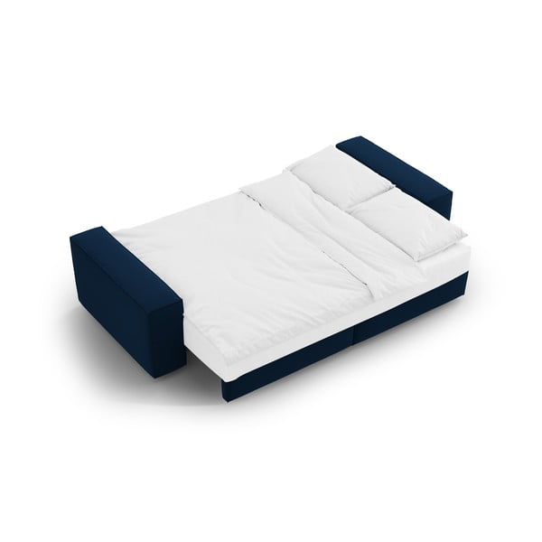 Ciemnoniebieska aksamitna rozkładana/ze schowkiem sofa 247 cm Jodie – Micadoni -image-4