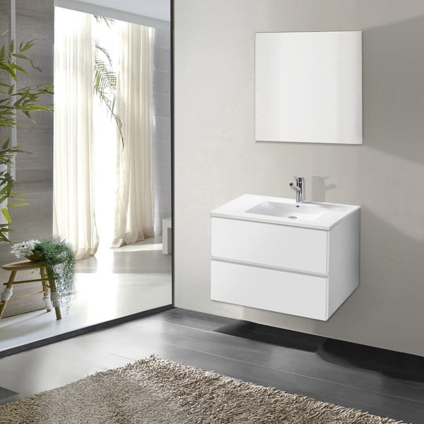 Szafka do łazienki z umywalką i lustrem Flopy, odcień bieli, 60 cm