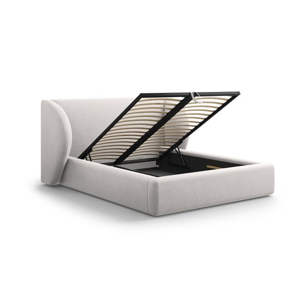 Jasnoszare tapicerowane łóżko dwuosobowe ze schowkiem i stelażem 180x200 cm Miley – Micadoni Home-image-3