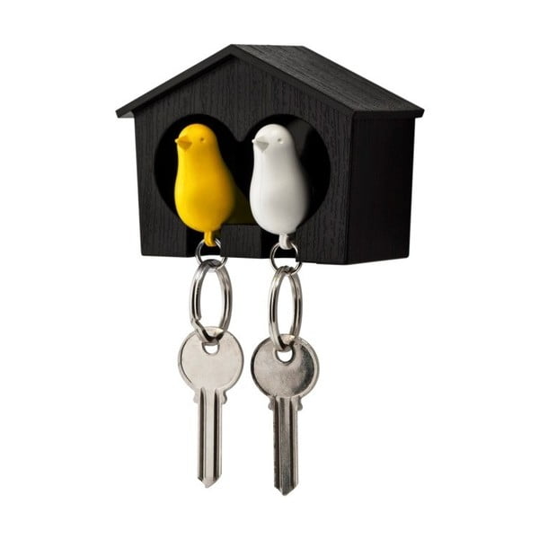 Brązowy
  wieszak na klucze z białym i żółtym breloczkiem Qualy Duo Sparrow