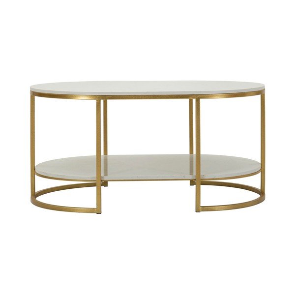 Stolik w biało-złotym kolorze z marmurowym blatem 60x90 cm Izmir – Mauro Ferretti