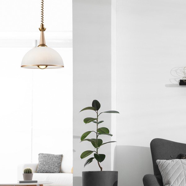 Lampa wisząca w złoto-naturalnym kolorze ze szklanym kloszem ø 30 cm Ciara – LAMKUR-image-1