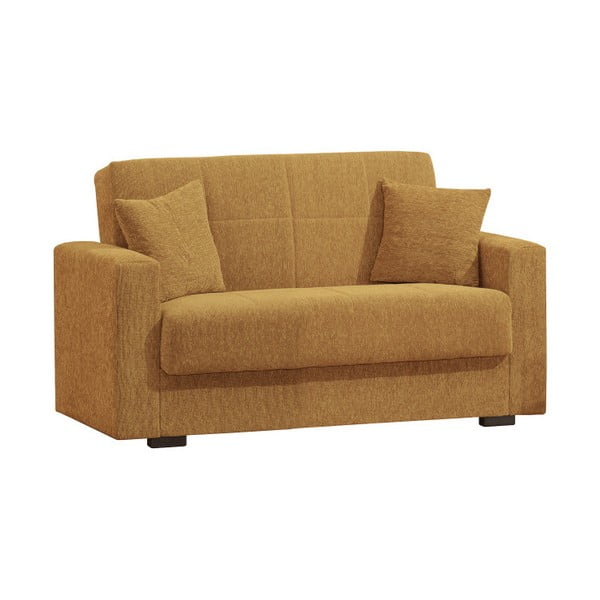 Żółtobrunatna dwuosobowa sofa rozkładana ze schowkiem Esidra Relax