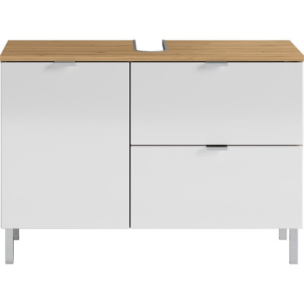 Biała szafka pod umywalkę z dekorem dębu Germania Mauresa, szer. 80 cm-image-2