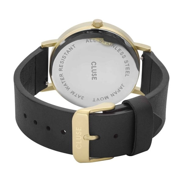 Zegarek damski z czarnym skórzanym paskiem i białym marmurowym cyferblatem Cluse La Roche Star-image-2