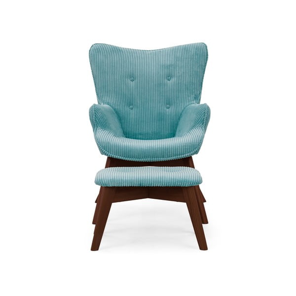 Turkusowy sztruksowy fotel z podnóżkiem Niko – Ropez-image-3