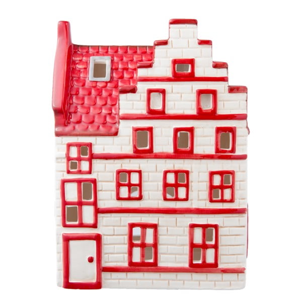Czerwono-biały świecznik Clayre & Eef Christmas House, 13x19 cm