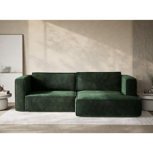 Ciemnozielony rozkładany/ze schowkiem narożnik z tkaniny szenilowej (prawostronny/z szezlongiem) Velto – Maison de Rêve-image-1