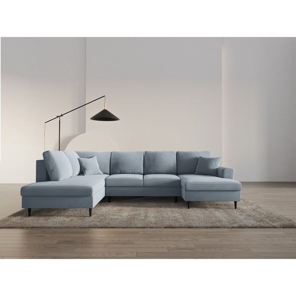 Jasnoniebieski aksamitny rozkładany narożnik ze schowkiem (lewostronny/w kształcie litery U) Kyoto – Cosmopolitan Design-image-2