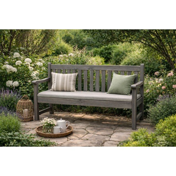 Szara drewniana ławka ogrodowa London – Rojaplast-image-2