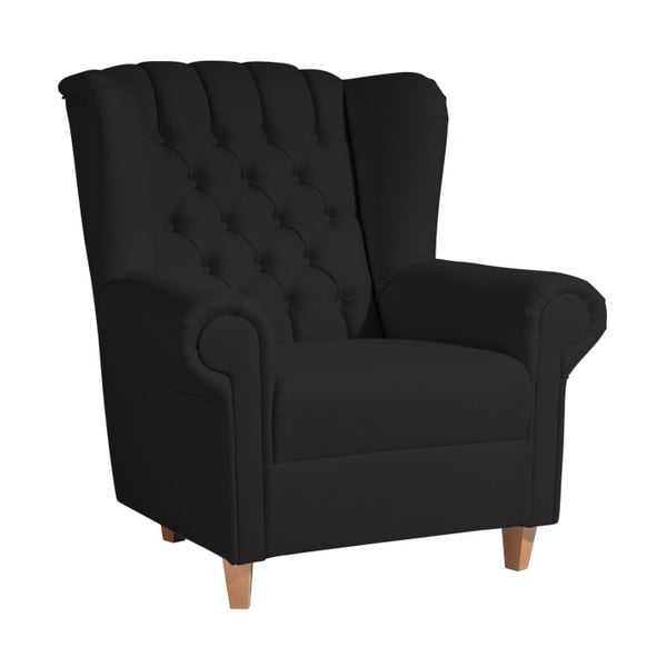Czarny fotel uszak z imitacji skóry Max Winzer Vary Leather
