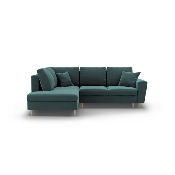 Morski aksamitny rozkładany narożnik ze schowkiem (lewostronny/w kształcie litery L) Kyoto – Cosmopolitan Design