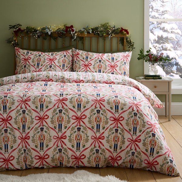 Pościel jednoosobowa w naturalnym kolorze 135x200 cm Christmas Nutcracker Bows – Catherine Lansfield
