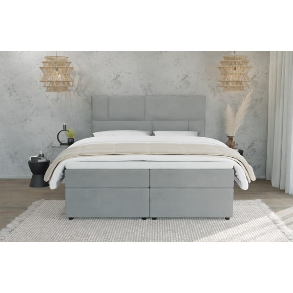 Jasnoszare łóżko boxspring ze schowkiem 160x200 cm Lola – Ropez-image-2