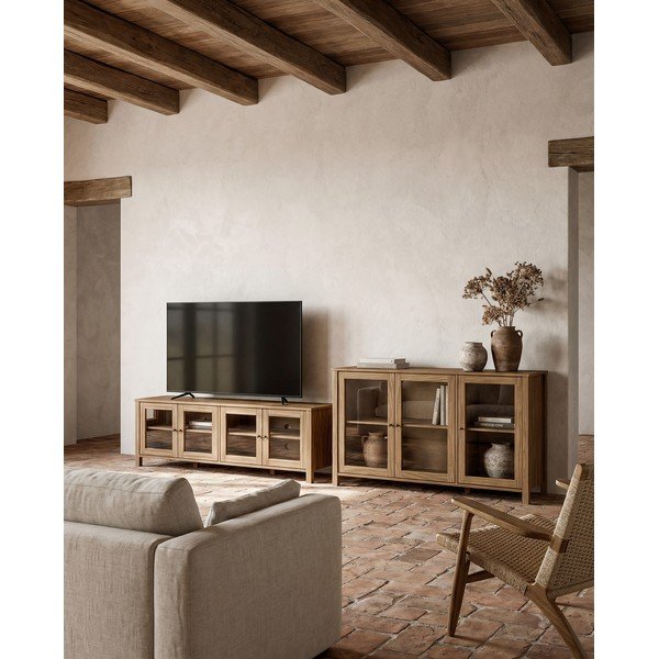 Witryna z litego drewna sosnowego w naturalnym kolorze 142x80x40 cm Alessandra – Marckeric-image-1