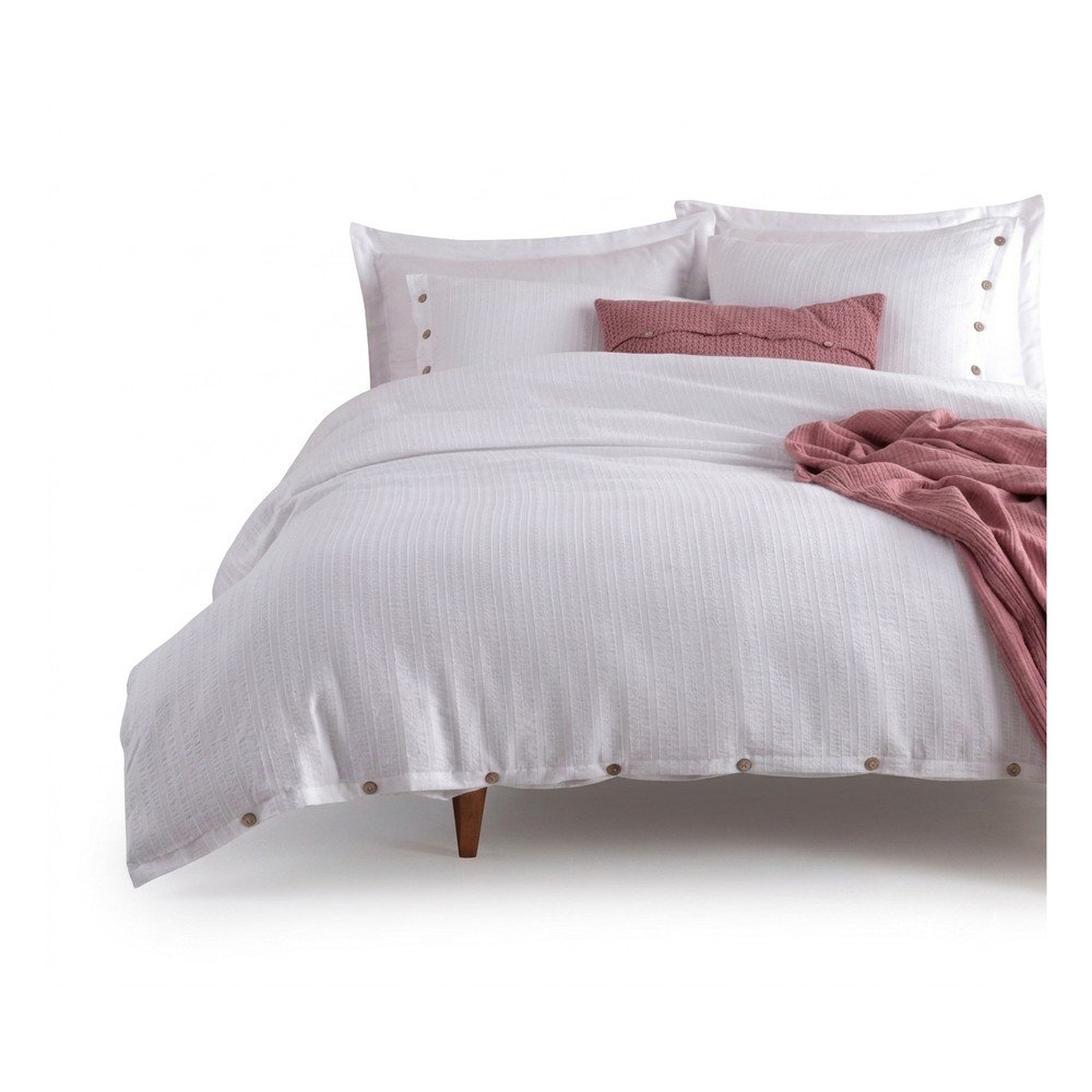 Biała pościel jednoosobowa z bawełny renforcé 140x200 cm Como Striped – Mila Home Luxury