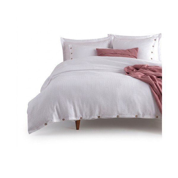Biała pościel jednoosobowa z bawełny renforcé 140x200 cm Como Striped – Mila Home Luxury