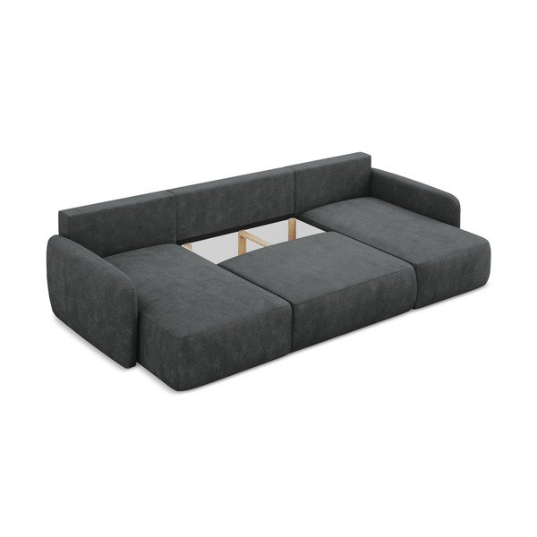 Ciemnoszary narożnik rozkładany z tkaniny szenilowej ze schowkiem (w kształcie litery U) Lilo – Makamii-image-3