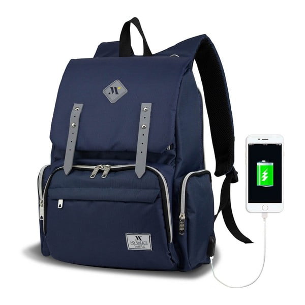Ciemnoniebieski plecak dla mam z USB My Valice MOTHER STAR Baby Care Backpack