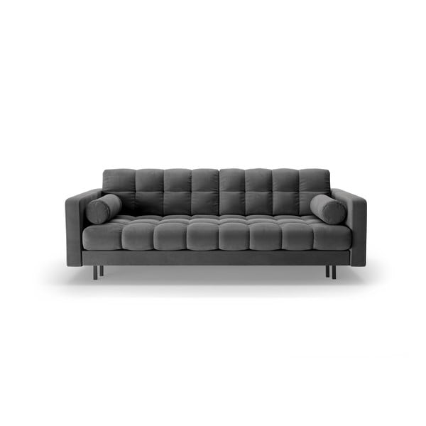 Ciemnoszara aksamitna rozkładana sofa ze schowkiem 222 cm Bali – Cosmopolitan Design