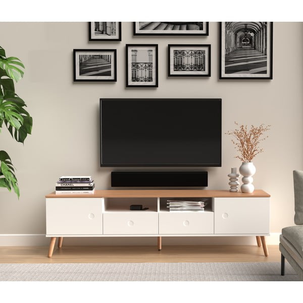 Biała szafka pod TV z nogami z drewna dębowego Tenzo Dot, szer. 192 cm-image-1