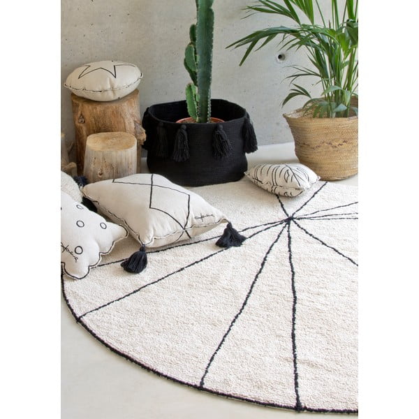 Kremowy bawełniany okrągły dywan tkany ręcznie odpowiedni do prania ø 160 cm Trace Beige – Lorena Canals-image-1