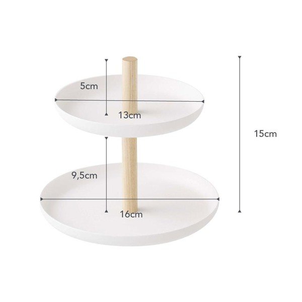 2-poziomowa biała etażerka z detalem z bukowego drewna YAMAZAKI Tosca-image-3