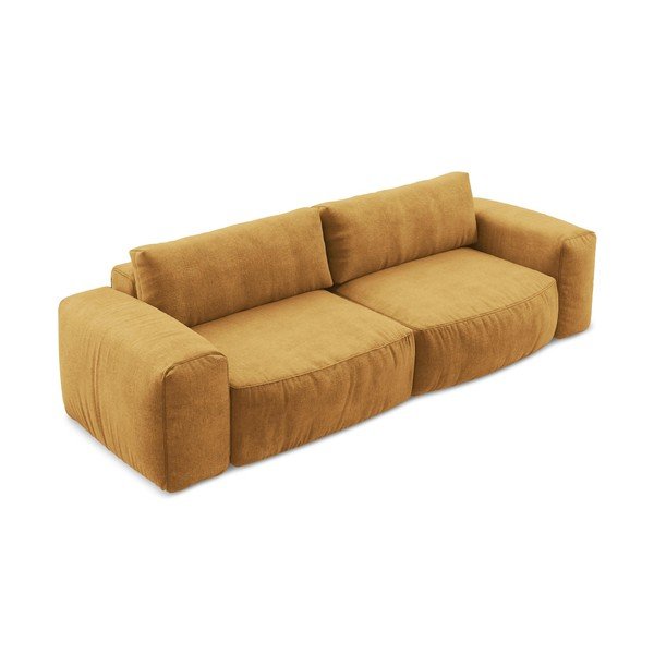 Musztardowa rozkładana sofa z tkaniny szenilowej 275 cm Kuki – Makamii-image-3