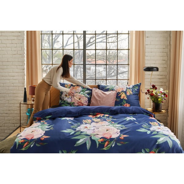 Granatowa pościel dwuosobowa z satyny bawełnianej Bonami Selection Floret, 200x220 cm-image-4