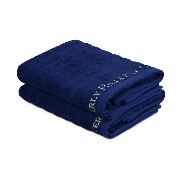Zestaw 2 ciemnoniebieskich ręczników bawełnianych, 140x70 cm