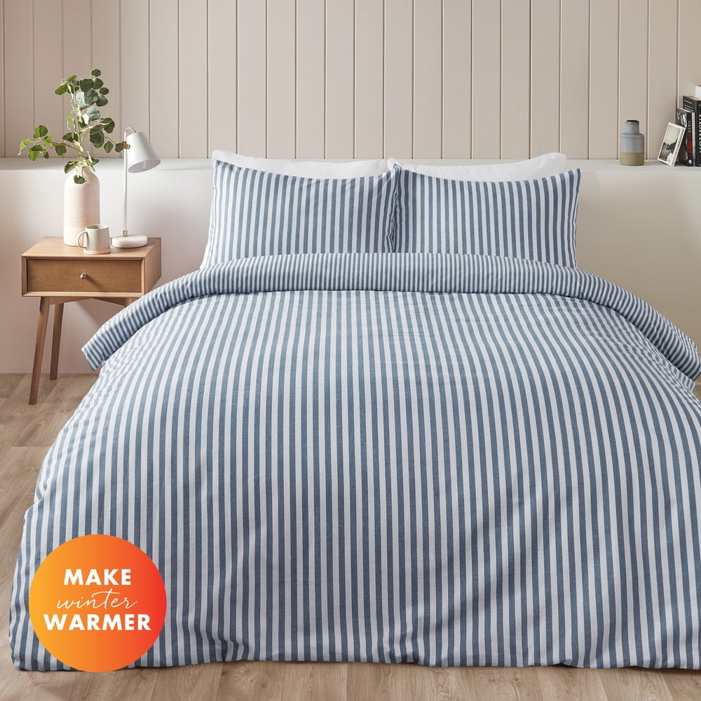 Niebieska flanelowa pościel jednoosobowa 135x200 cm Stripe – Catherine Lansfield (zdjęcie 6)