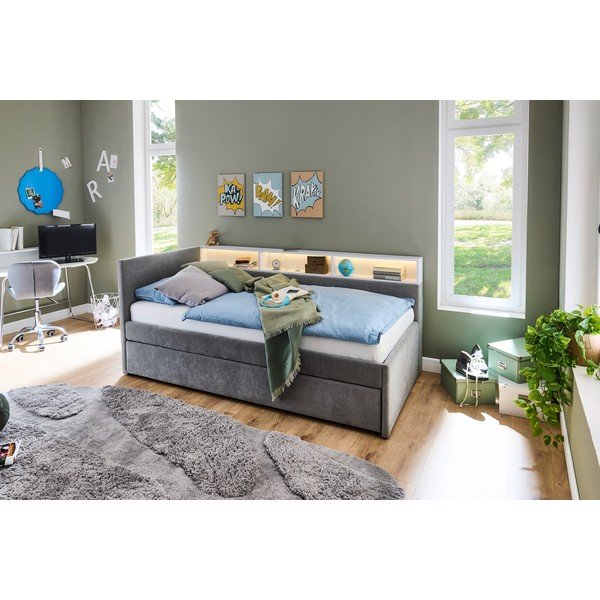 Szare narożne łóżko dziecięce ze schowkiem bez stelaża 90x200 cm Uno – Meise Möbel-image-2