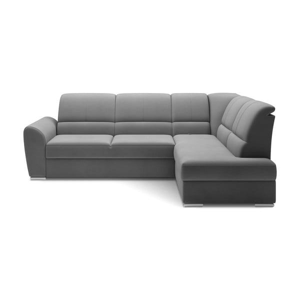 Szary aksamitny rozkładany/ze schowkiem narożnik (prawostronny/w kształcie litery L) Siber – ELTAP