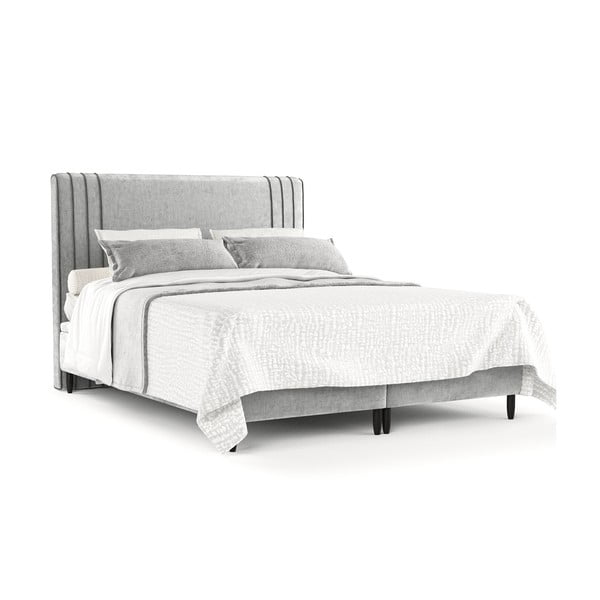 Szare tapicerowane łóżko dwuosobowe ze schowkiem 140x200 cm Musca – Maison de Rêve-image-2