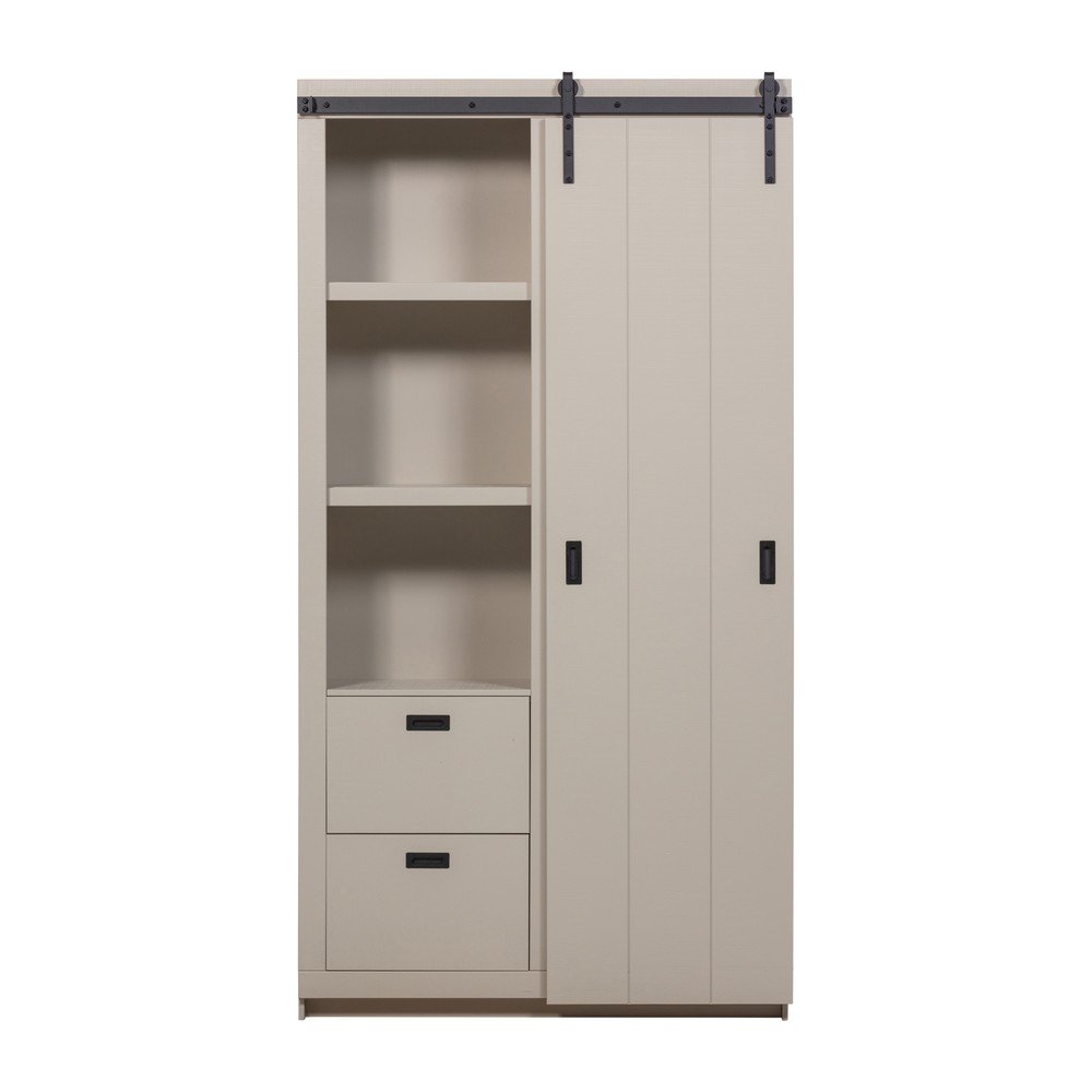 Szarobeżowa szafka z litego drewna sosnowego z drzwiami przesuwnymi 122x230x37 cm Slide – vtwonen