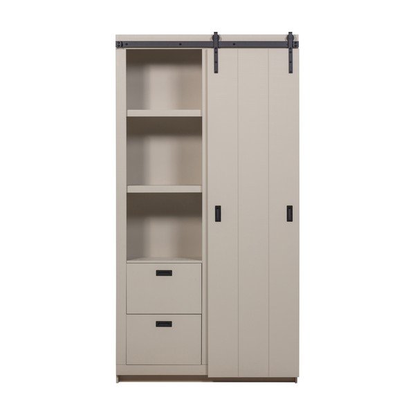 Szarobeżowa szafka z litego drewna sosnowego z drzwiami przesuwnymi 122x230x37 cm Slide – vtwonen