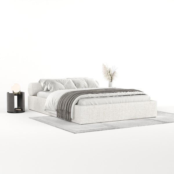 Kremowe tapicerowane łóżko dwuosobowe ze schowkiem i stelażem 160x200 cm Solvo – Maison de Rêve-image-2