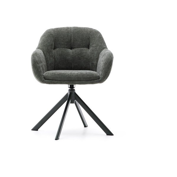 Ciemnozielony tapicerowany fotel jadalniany z podłokietnikami Dorina – Kave Home-image-3