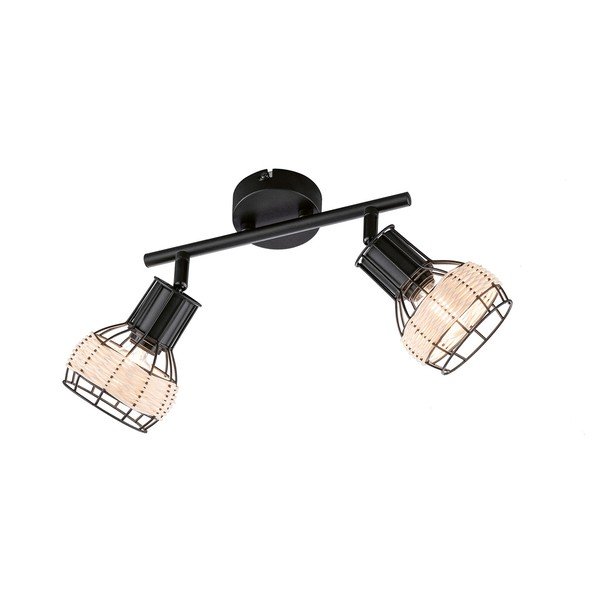 Czarna lampa sufitowa z metalowo-rattanowym kloszem 10x28 cm Straw – Fischer & Honsel