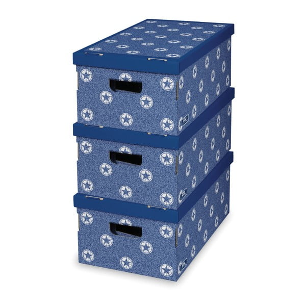Zestaw 3 niebieskich pudełek w grochy Domopak