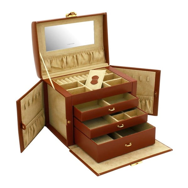 Brązowy kuferek na biżuterię Friedrich Lederwaren Cordoba, 26x18 cm