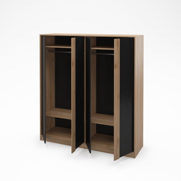 Czarno-naturalna szafa w dekorze dębu 180x197,5x53 cm Dennis – Marckeric-image-3