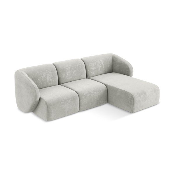 Jasnoszary narożnik z tkaniny szenilowej (prawostronny/z szezlongiem) Lani – Makamii-image-2