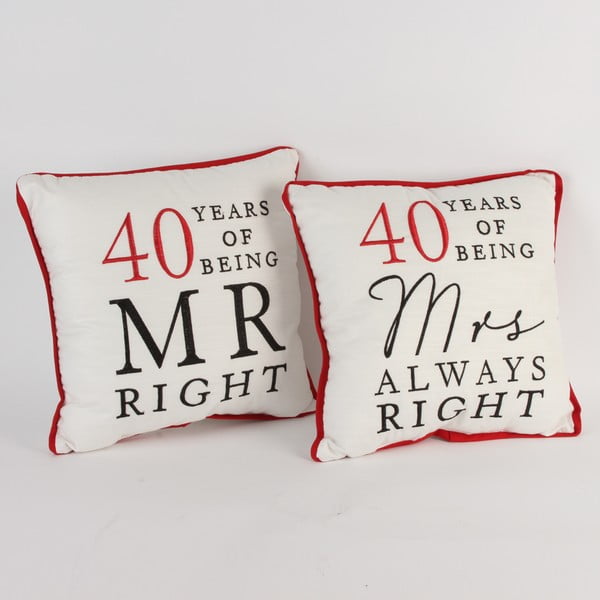 Zestaw 2 poduszek z okazji 40 rocznicy ślubu Amore Always Right, 34x34 cm