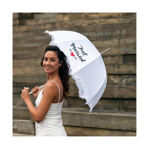 Biały parasol ślubny Just Married, ⌀ 90 cm-image-3