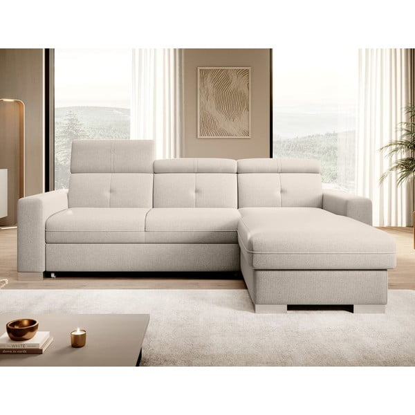 Beżowy rozkładany/ze schowkiem narożnik (prawostronny/z szezlongiem) Fresia – ELTAP-image-1