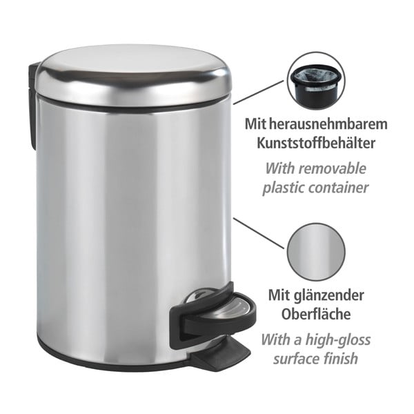 Kosz na śmieci z pedałem w srebrnym kolorze Wenko Leman Shiny, 3 l-image-4